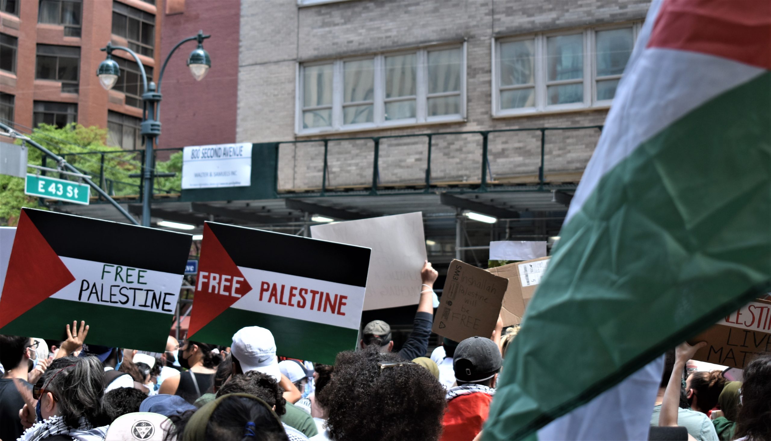 PALESTINE PROTEST NY CROWD FLAG FREE PALEST SIGHN 5 18 21 – DIPLOMATIC ...